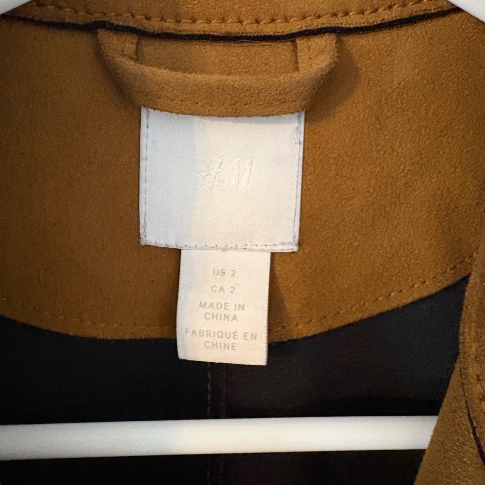 Camel Faux Suede Moto Jacket Cropped Biker Minimalist 90s Chic Size 2 - Picture 4 of 9